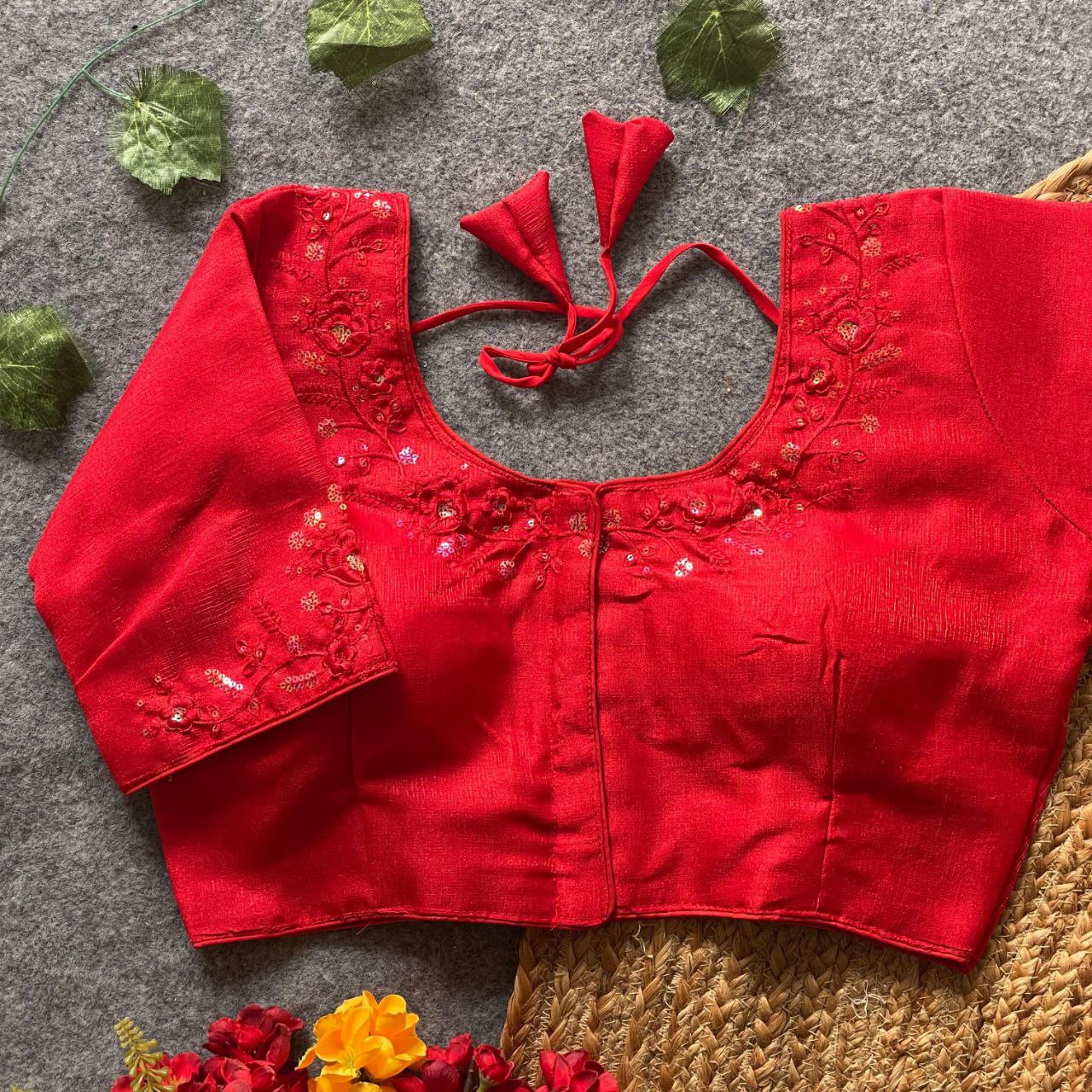 Sequins Work Phontam Silk Blouse- Burnt Orange